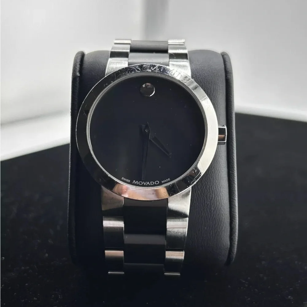 Movado Black and Silver Watch